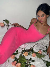 Rose Red Lace Long Slip Dress Women Sexy Strap Backless Slim Maxi Dress Summer Elegant Sleeveless Evening Club Party Sundress